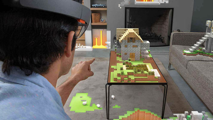 A Minecraft demo running on Microsoft's HoloLens AR headset