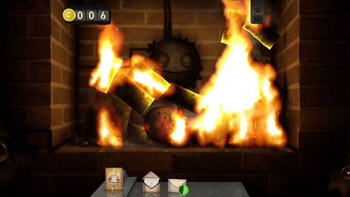 A screenshot from Little Inferno. The player is burning a large pile of items.