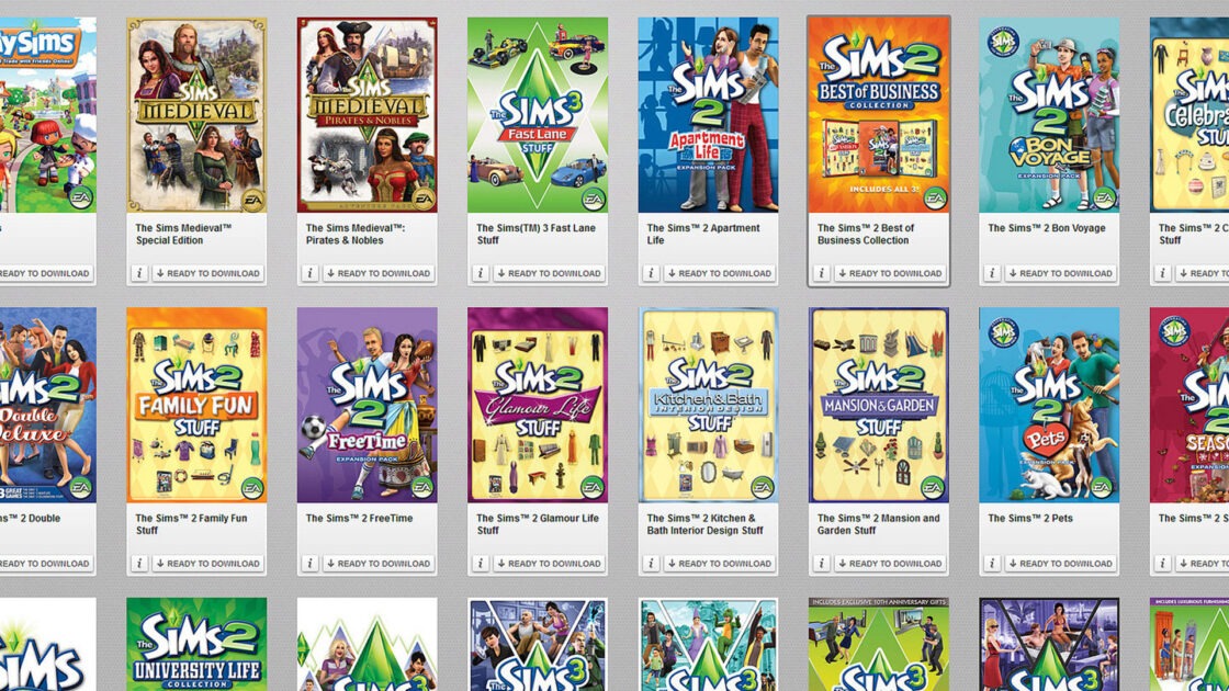 A screenshot of Matthew's Origin library, showing just 28 of the Sims series' massive line-up