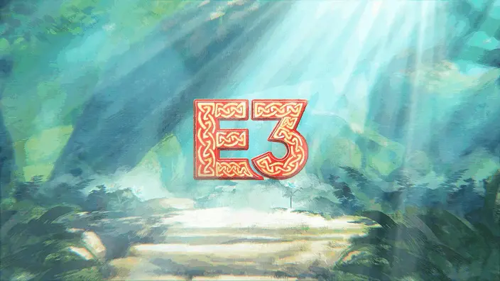 An animated GIF of the E3 logo in the style of various video game logos